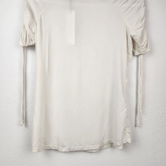 Jonathan Simkhai Short Sleeve Cream Shirt Ruched Shoulders Size Small NWT - Picture 7 of 10